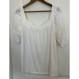 Lucky Brand Womens Shirt Extra Large Embroidered Eyelet Square Neck Top Blouse